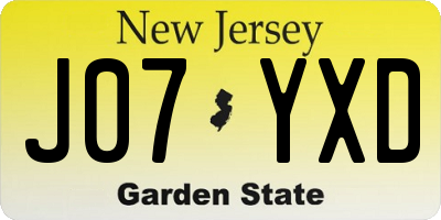 NJ license plate J07YXD