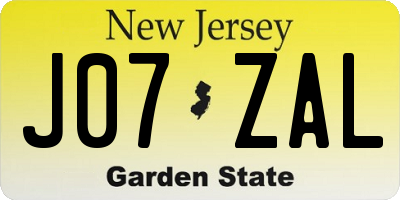 NJ license plate J07ZAL