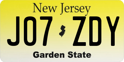 NJ license plate J07ZDY