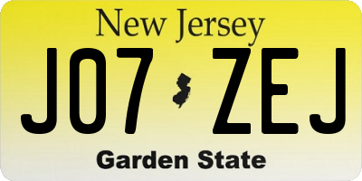 NJ license plate J07ZEJ
