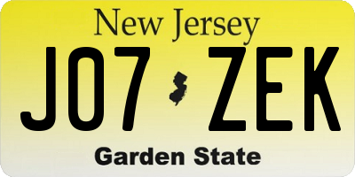 NJ license plate J07ZEK