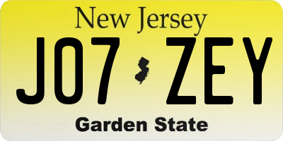 NJ license plate J07ZEY