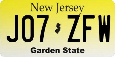 NJ license plate J07ZFW