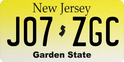 NJ license plate J07ZGC