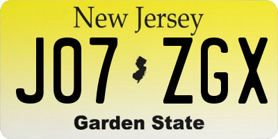 NJ license plate J07ZGX
