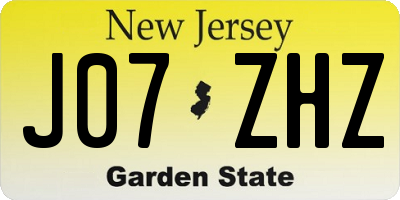 NJ license plate J07ZHZ
