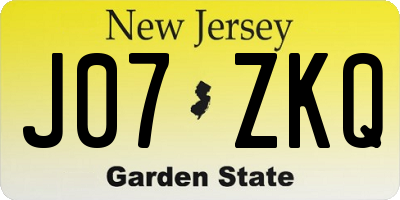 NJ license plate J07ZKQ