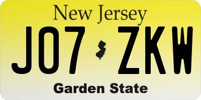 NJ license plate J07ZKW