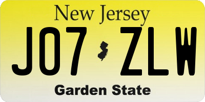 NJ license plate J07ZLW