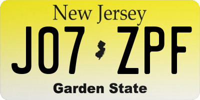 NJ license plate J07ZPF