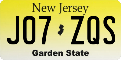 NJ license plate J07ZQS