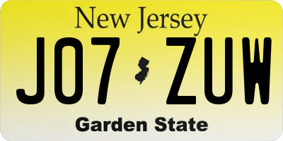 NJ license plate J07ZUW