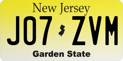 NJ license plate J07ZVM