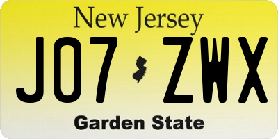 NJ license plate J07ZWX