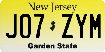 NJ license plate J07ZYM