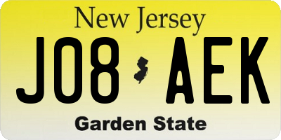 NJ license plate J08AEK