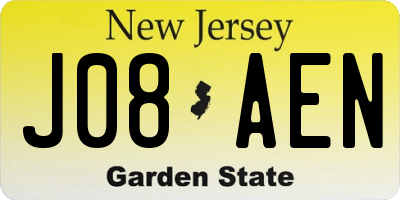 NJ license plate J08AEN