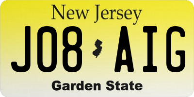 NJ license plate J08AIG