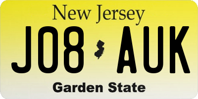 NJ license plate J08AUK