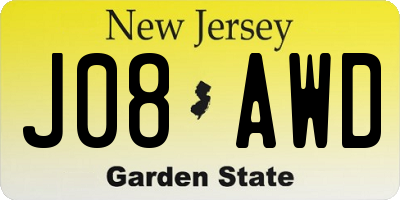 NJ license plate J08AWD
