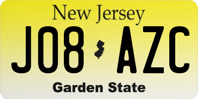 NJ license plate J08AZC