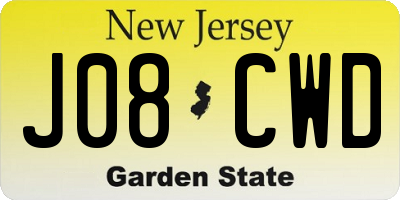 NJ license plate J08CWD