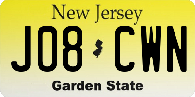 NJ license plate J08CWN