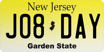 NJ license plate J08DAY