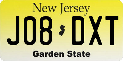 NJ license plate J08DXT
