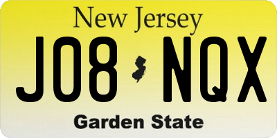 NJ license plate J08NQX