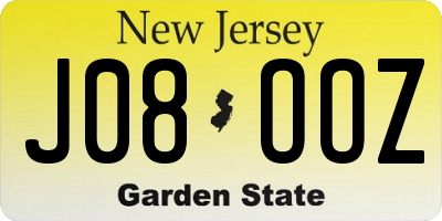 NJ license plate J08OOZ