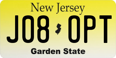 NJ license plate J08OPT