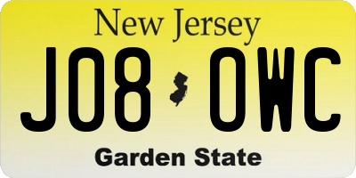 NJ license plate J08OWC