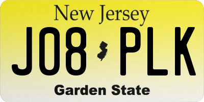 NJ license plate J08PLK