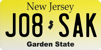 NJ license plate J08SAK