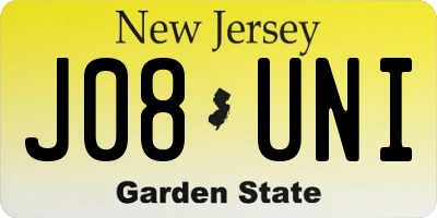 NJ license plate J08UNI