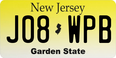 NJ license plate J08WPB