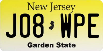 NJ license plate J08WPE