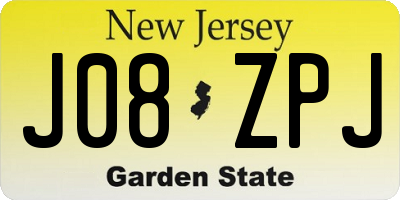 NJ license plate J08ZPJ
