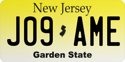 NJ license plate J09AME