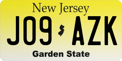 NJ license plate J09AZK