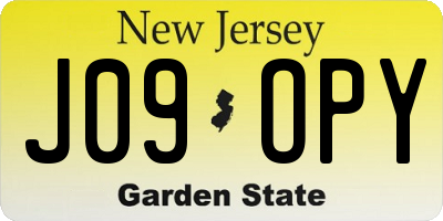 NJ license plate J09OPY