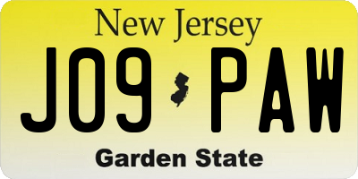 NJ license plate J09PAW