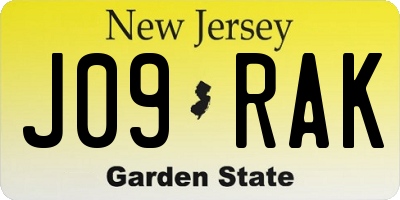 NJ license plate J09RAK