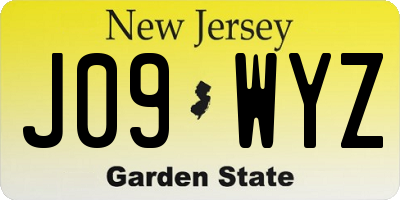 NJ license plate J09WYZ