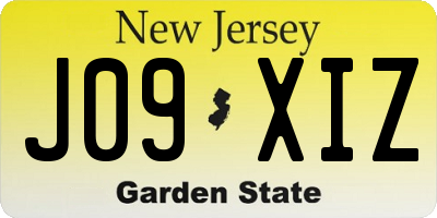 NJ license plate J09XIZ