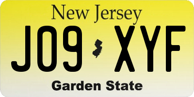 NJ license plate J09XYF