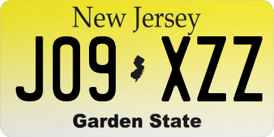 NJ license plate J09XZZ