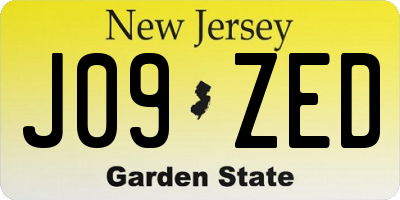 NJ license plate J09ZED