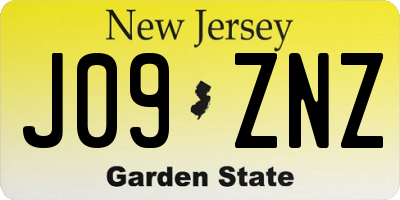 NJ license plate J09ZNZ